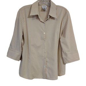 George Stretch Shirt Womens Tan Large Button Up Striped